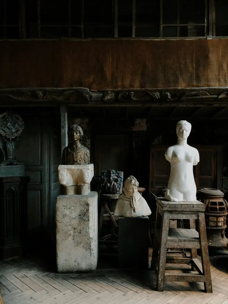 Sculptures and busts in an old artist studio