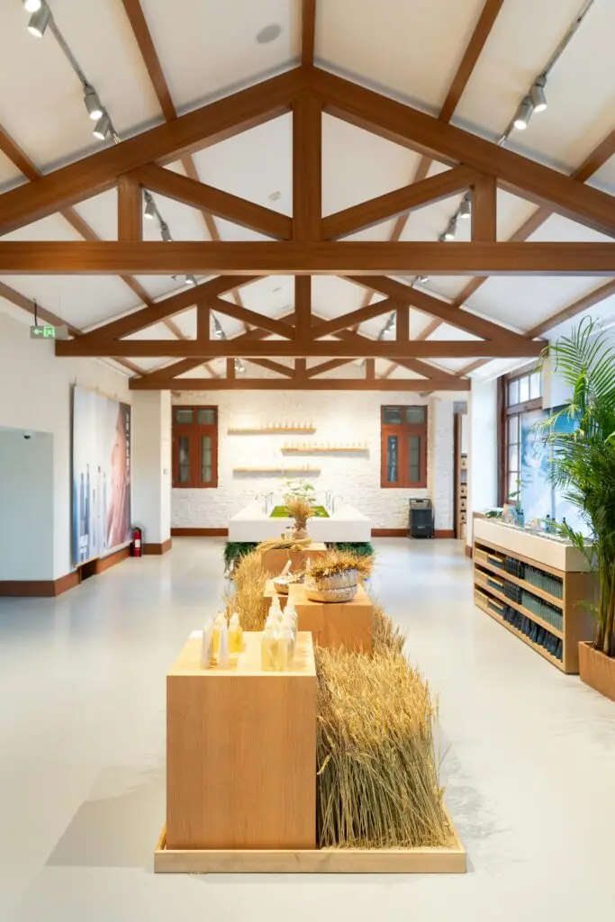 A bright concept store with timber displays