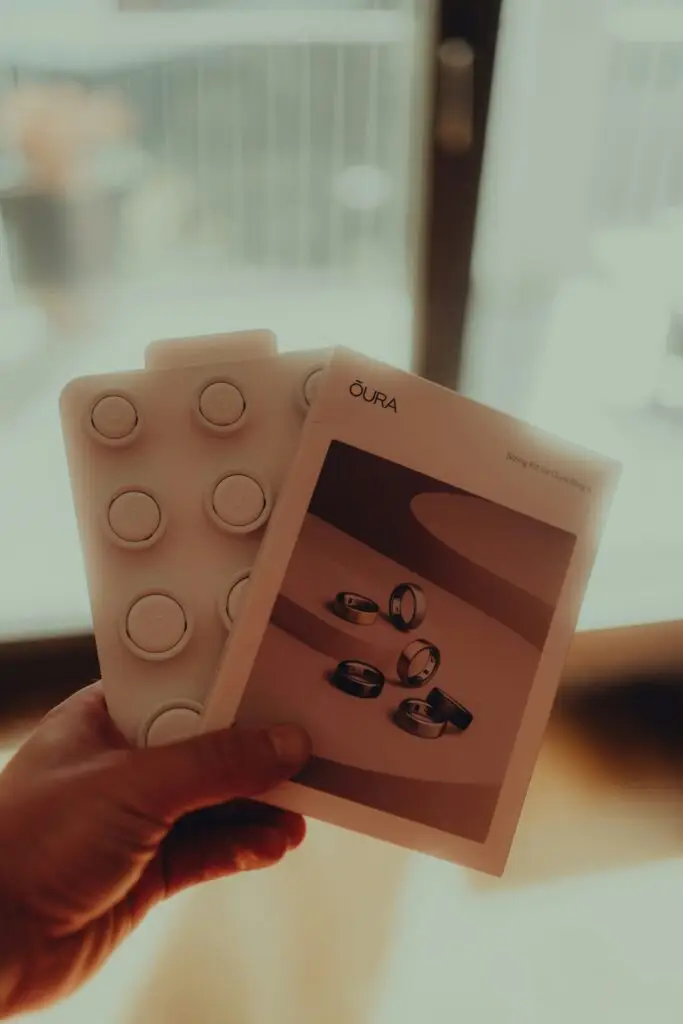 An Oura smart ring sizing kit and box